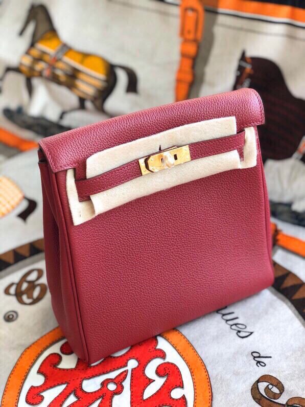 Hermes Kelly Ado Backpack In Bordeaux Clemence Leather